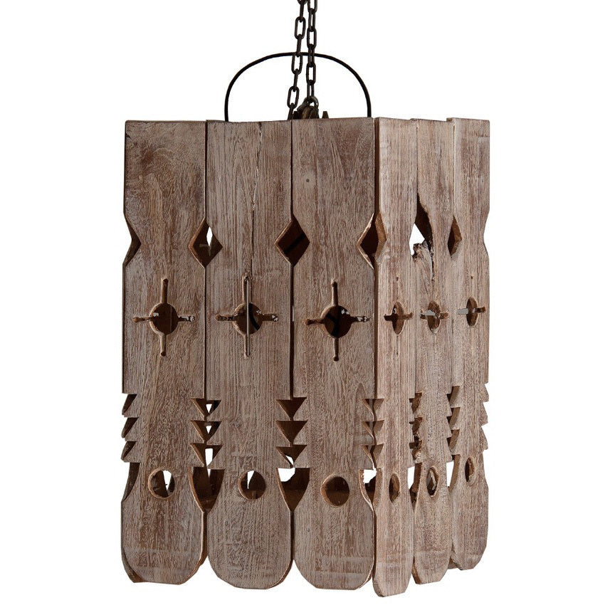 Lampadario coloniale  in legno naturale