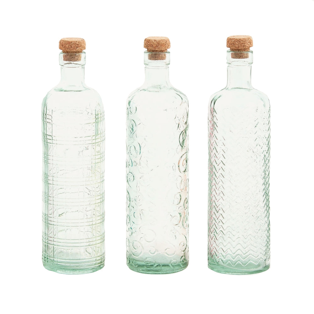 Set 3pz bottiglie vetro acqua marina