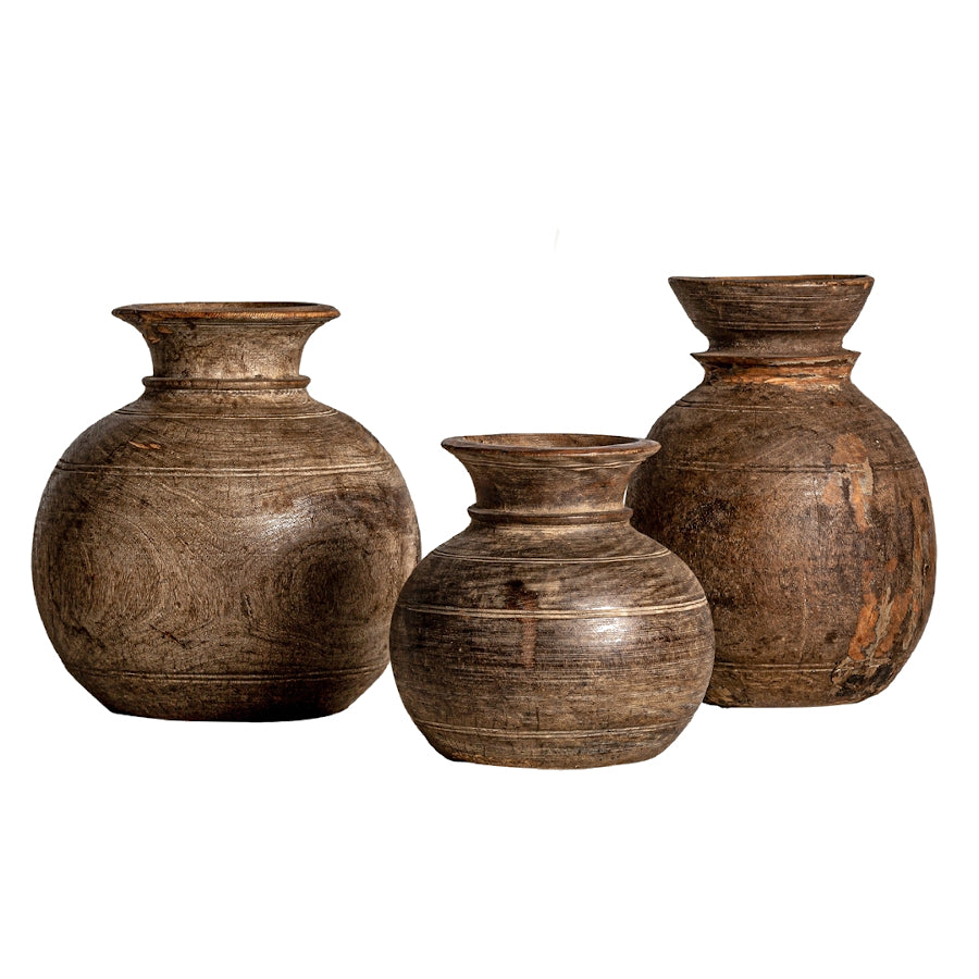 Set 3 vasi etnici legno naturale