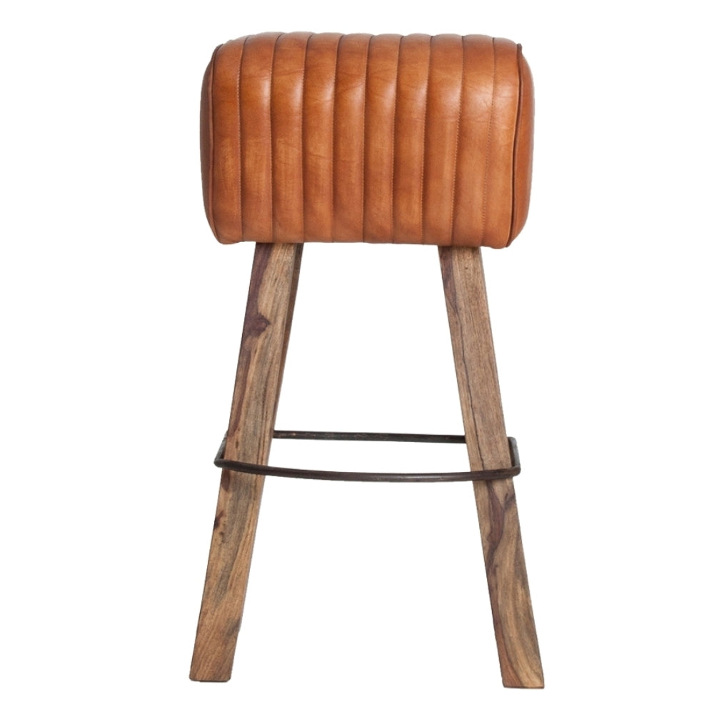 Sgabello alto Vintage Pelle Legno