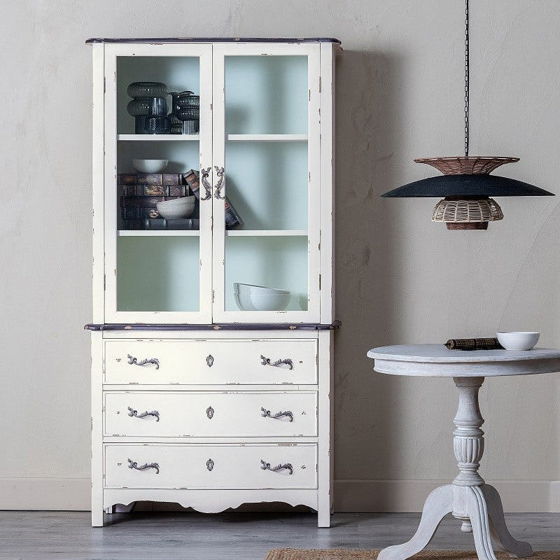 Vetrina bianca shabby chic con cassetti
