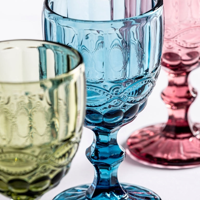Set 3 calici vino blu verde rosa kitsh