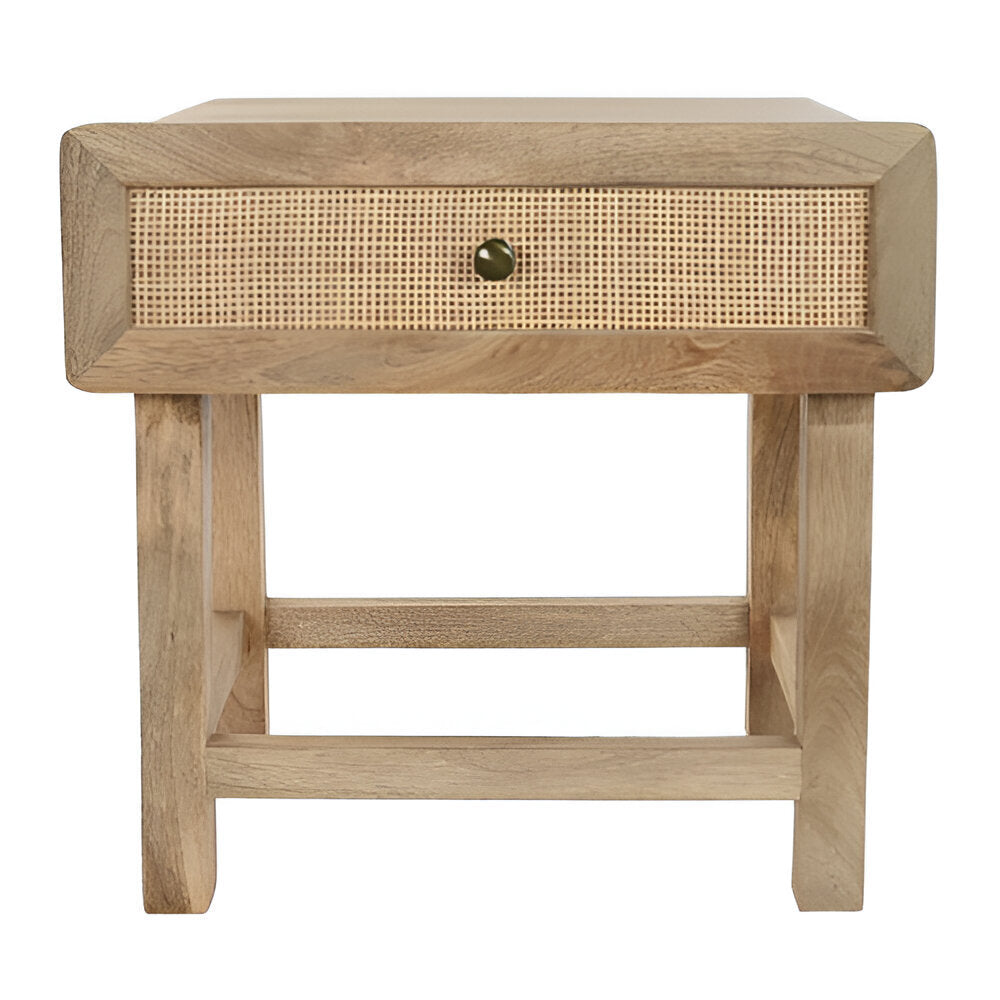 Comodino legno massello e rattan