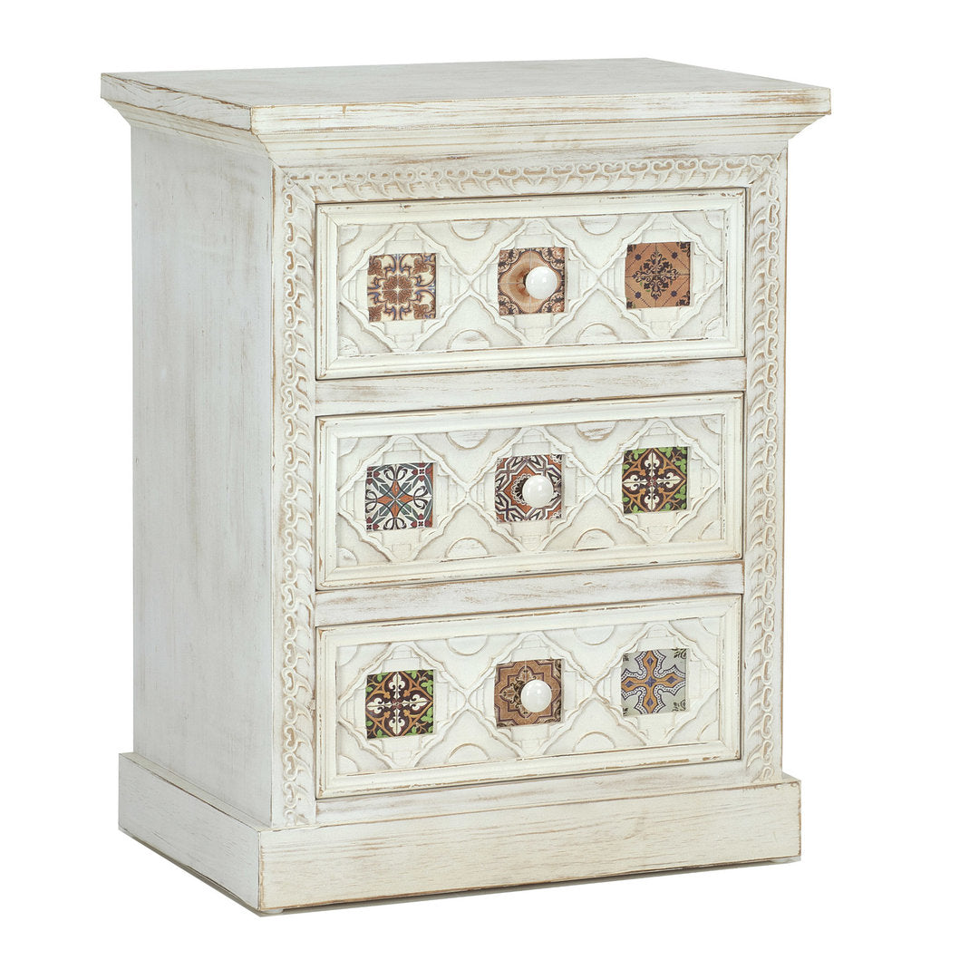 Comodino legno bianco mattonelle