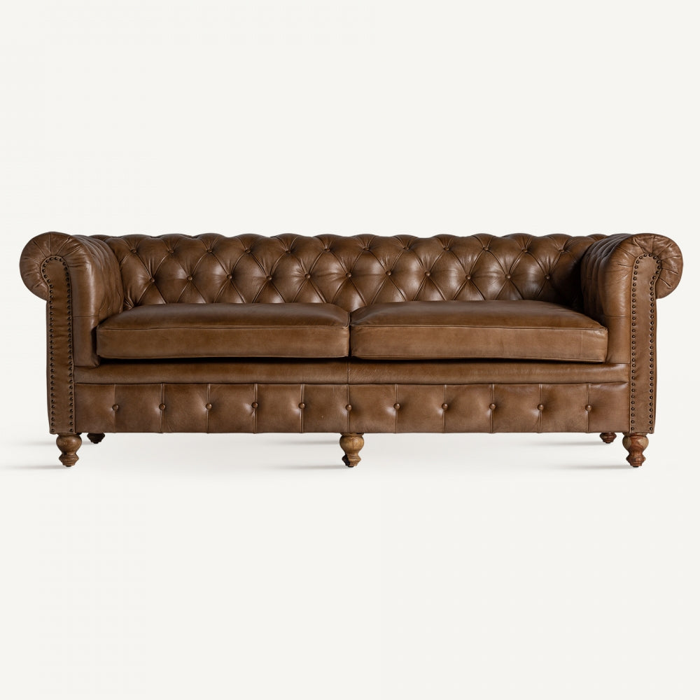 Sofà Capitonné Marrone Stile Vintage