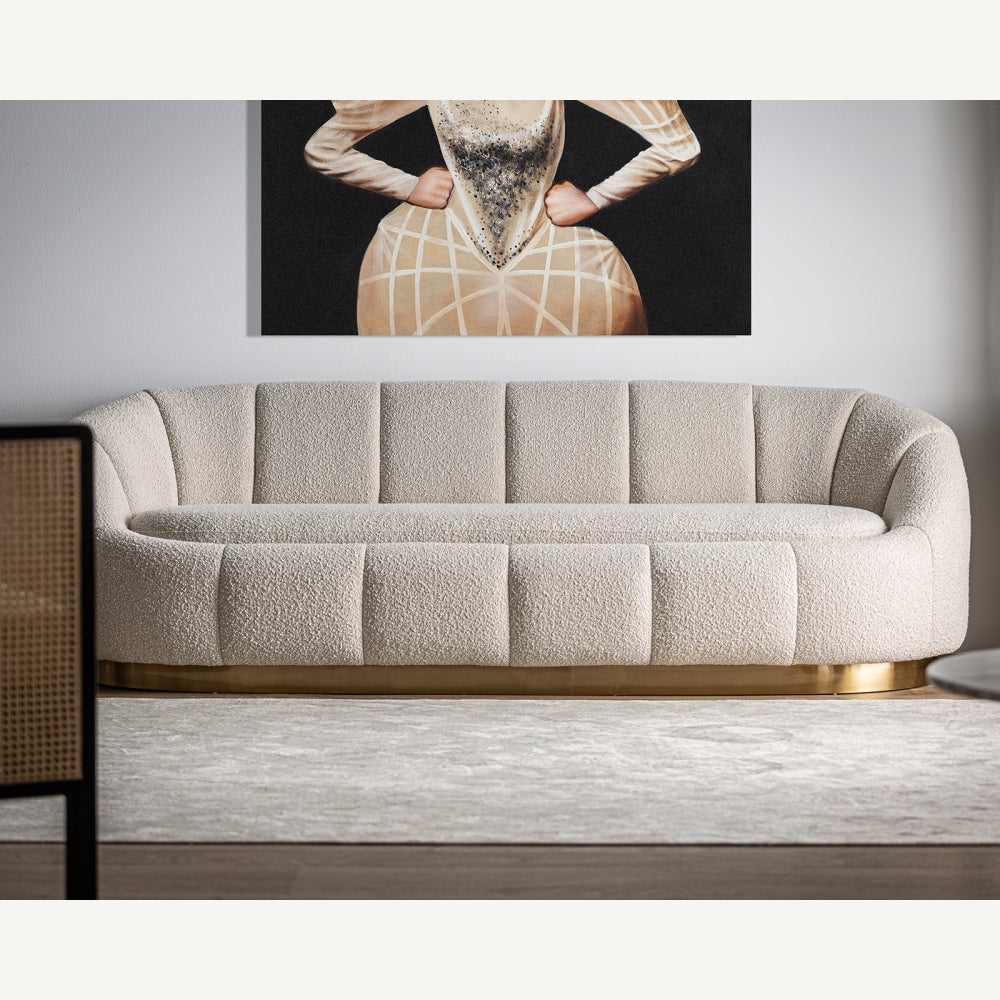 Sofà Bouclé Bianco Oro Stile Art Déco
