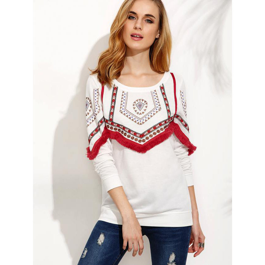 Felpa ricamata e frange