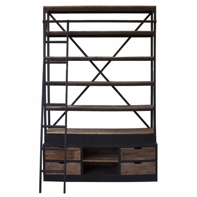 Libreria cassettiera industrial con scala