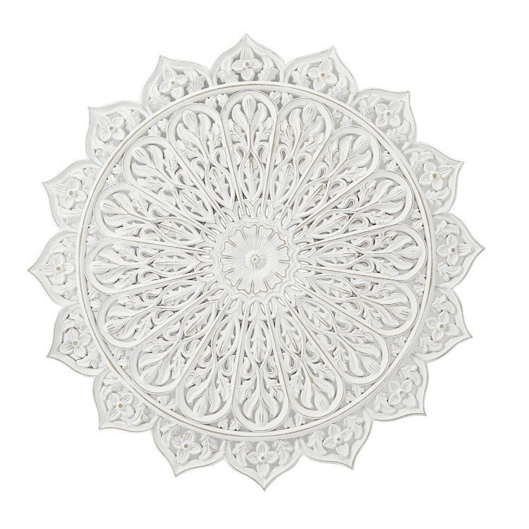 Murale mandala legno bianco