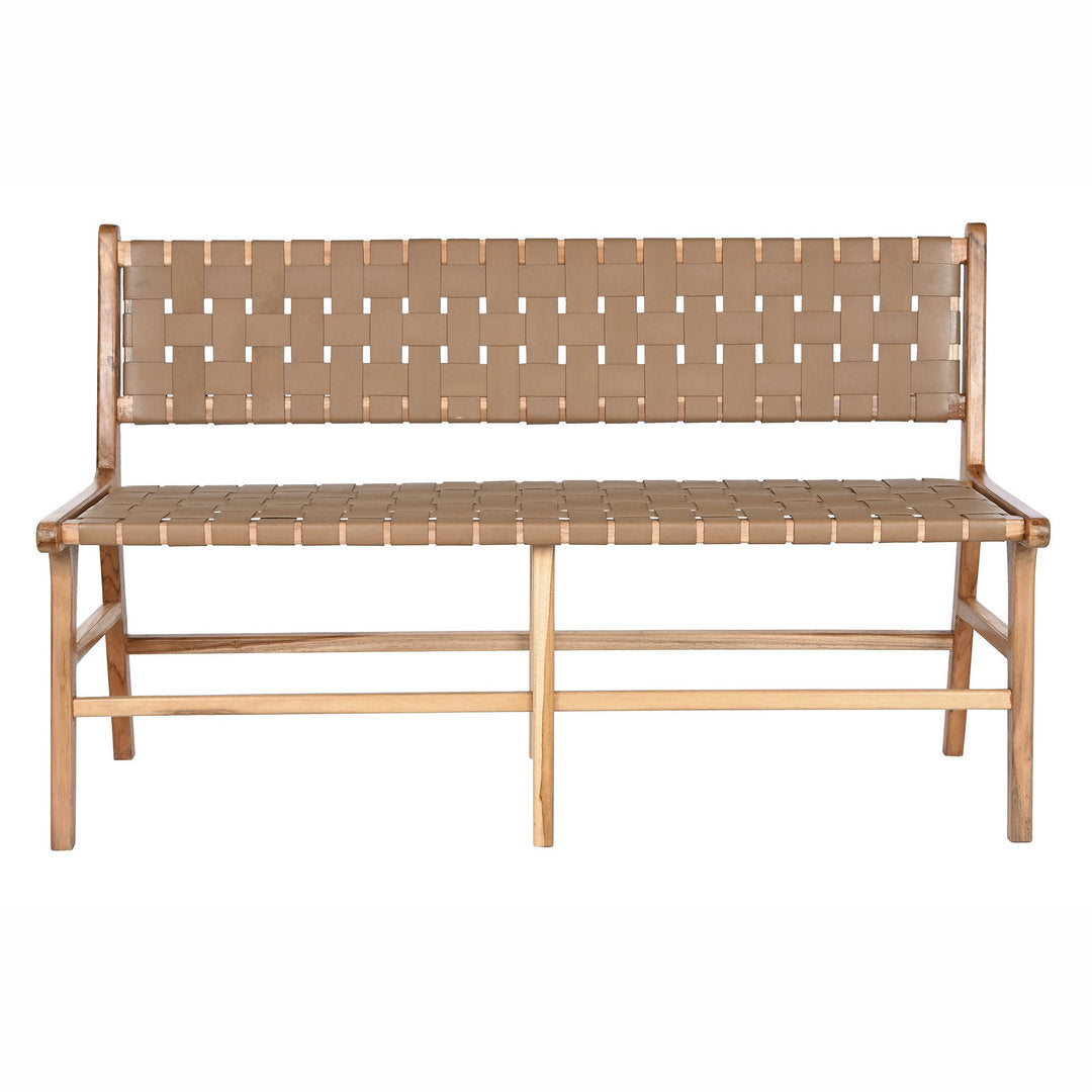 Panca vintage teak e pelle