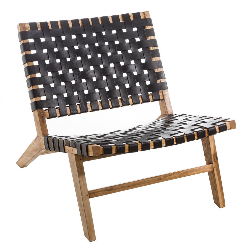 Poltroncina in teak e pelle nera