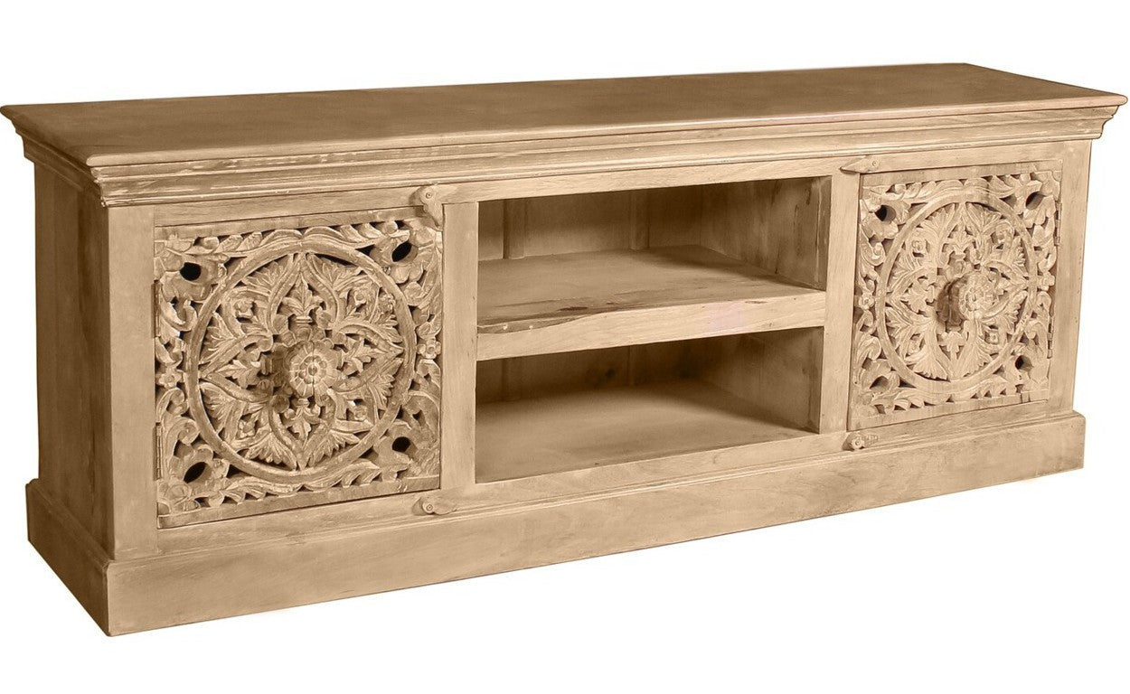 Porta tv orientale intagliato decapato