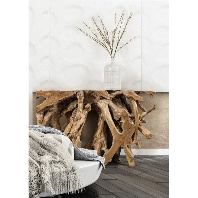 Consolle etnica in teak di lusso per ingressi e spazi naturali