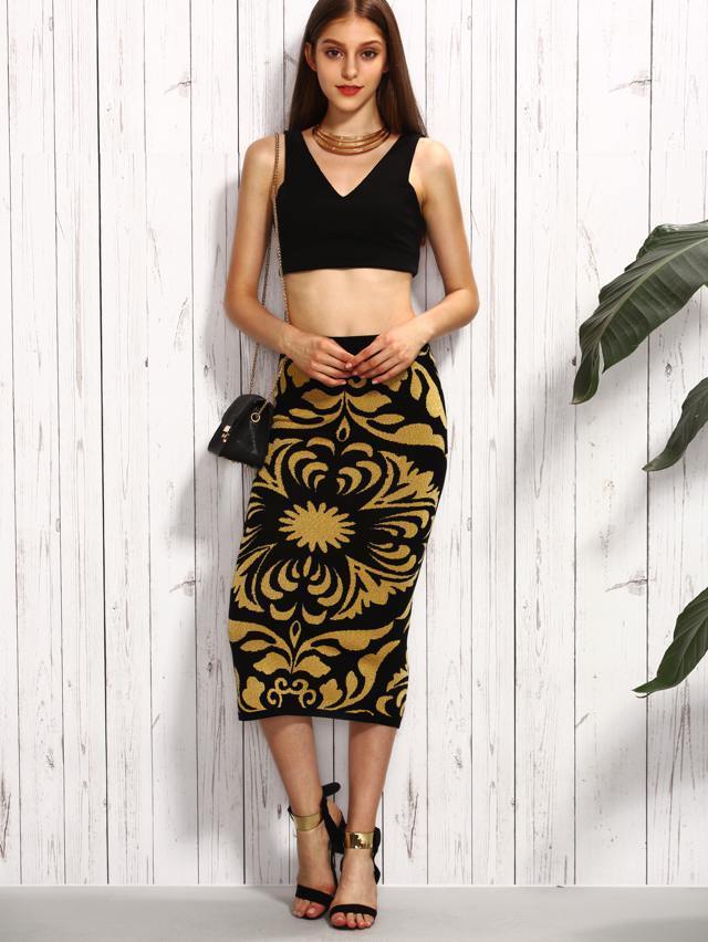 Gonna elegante nero e oro