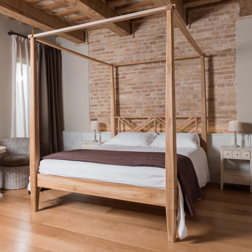 Letto baldacchino legno teak