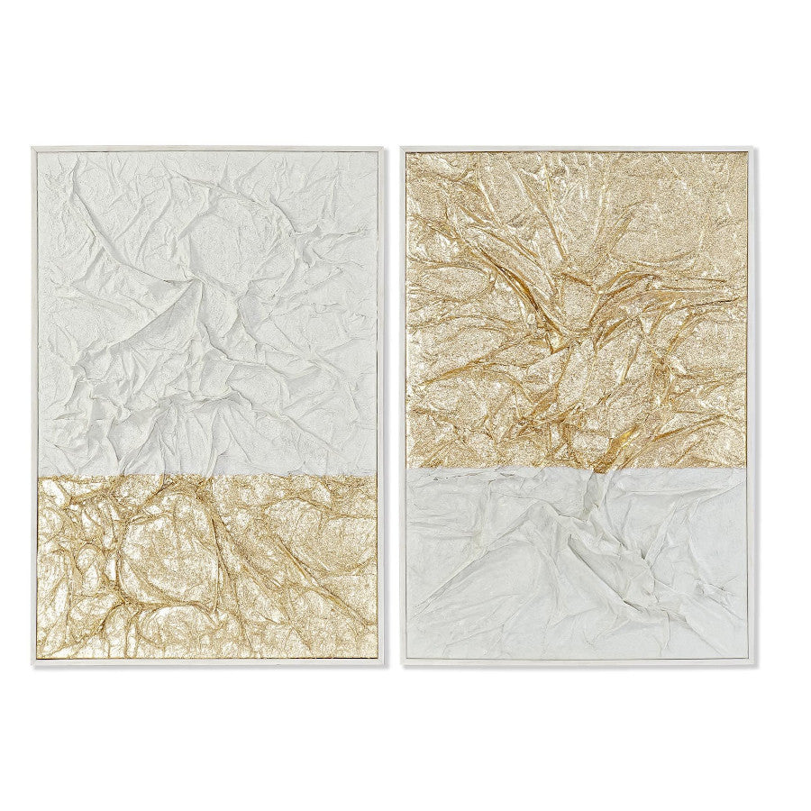 Set 2pz quadro astratto bianco oro