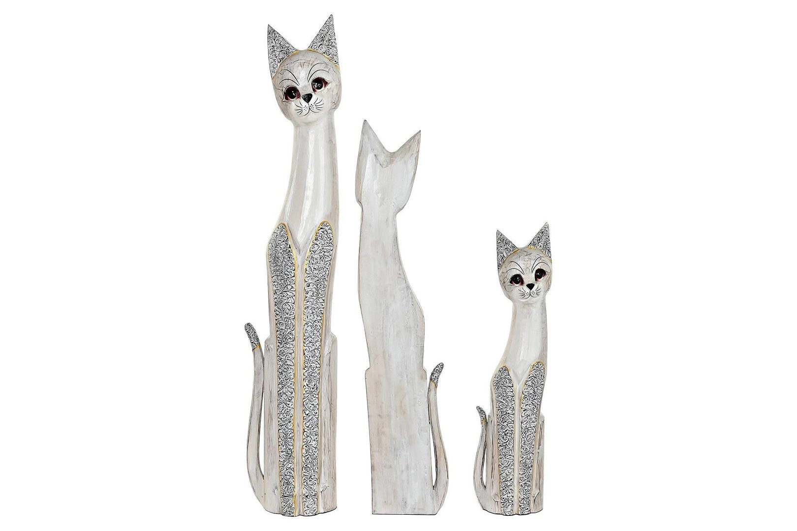 Statue 3 gatti seduti bianchi H100