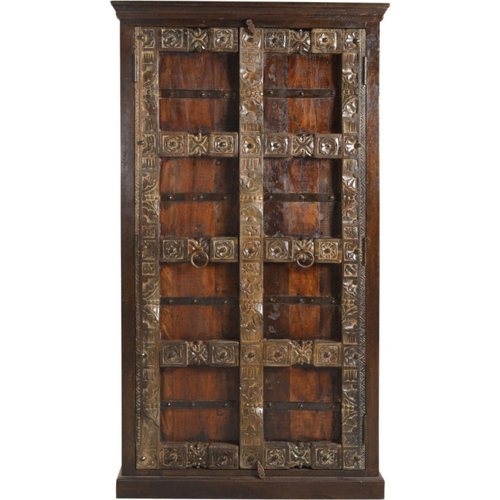 Armadio indiano etnico in legno riciclato e metallo artigianale