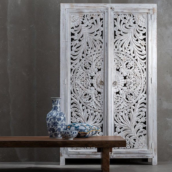 Armadio orientale legno massello bianco