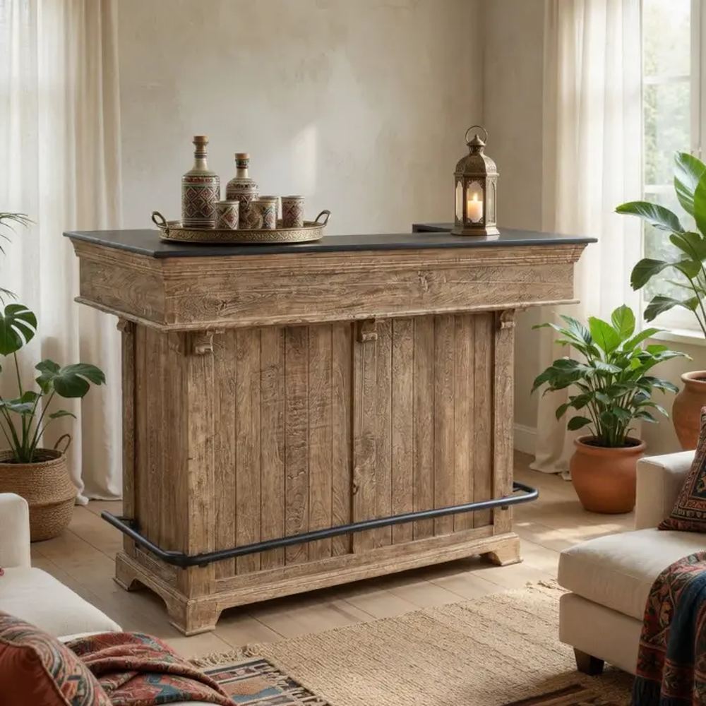 Mobile bar bistrot industrial rustico legno mango