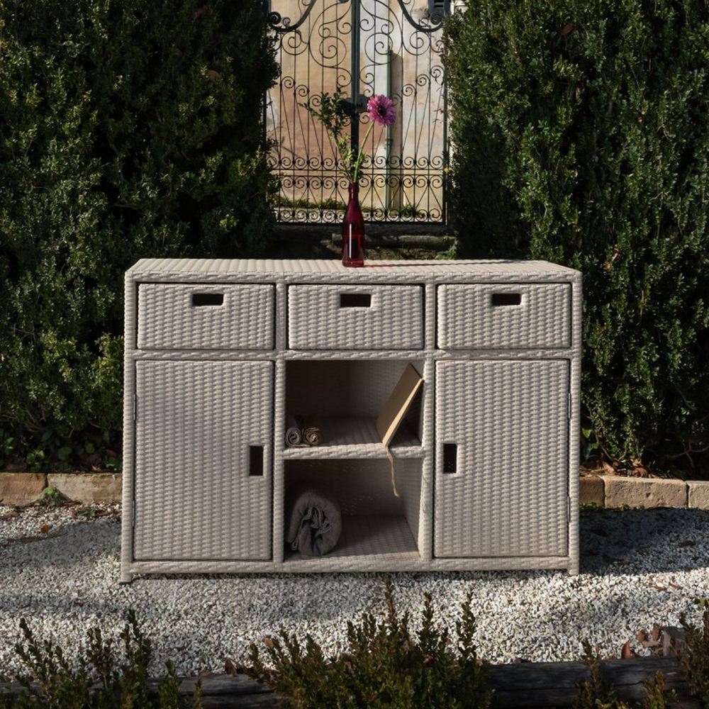 Credenza da Esterno in Rattan sintetico Bianco crema
