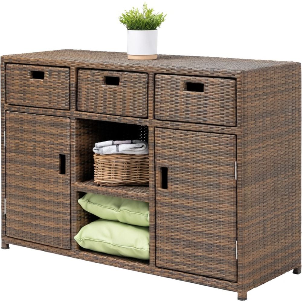 Madia da Esterno in Polyrattan con Cassetti e Ante Virel