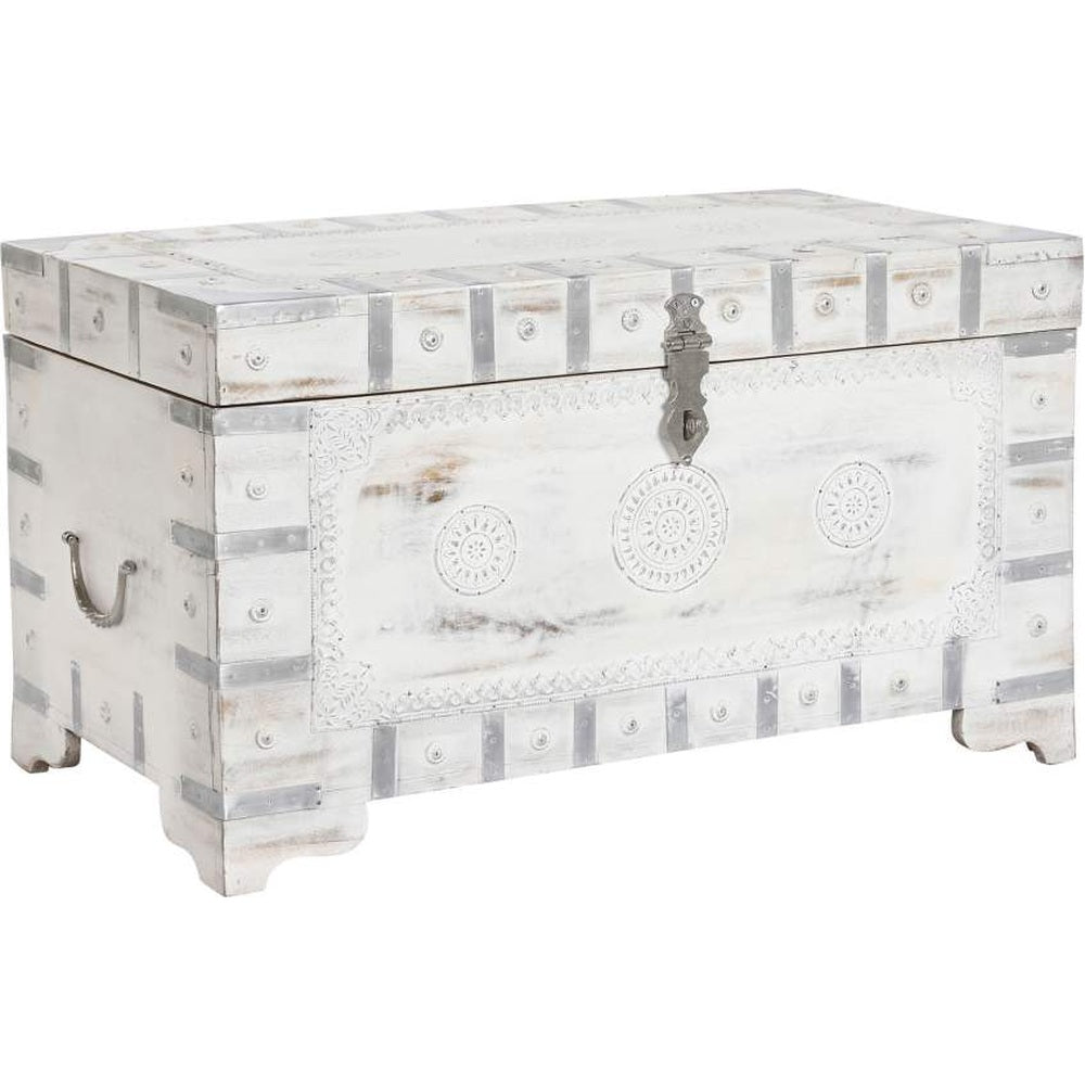 Baule orientale legno massiccio bianco