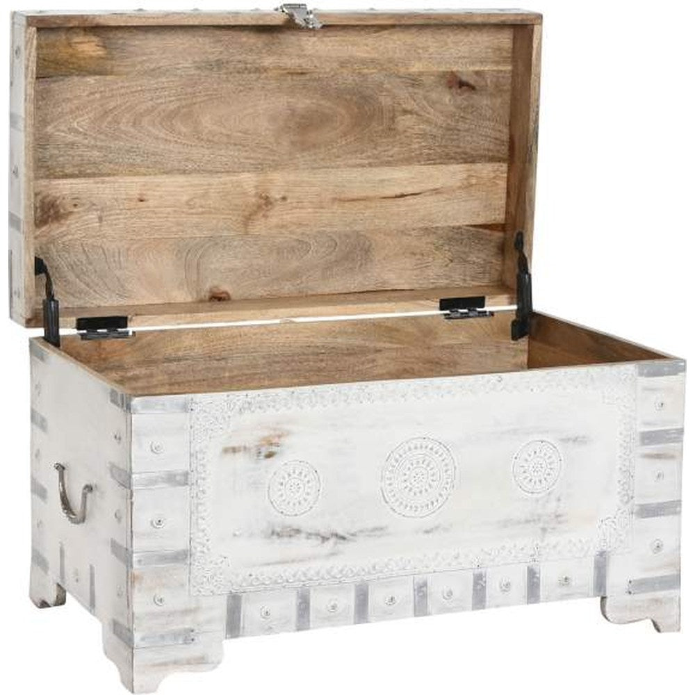 Baule orientale legno massiccio bianco