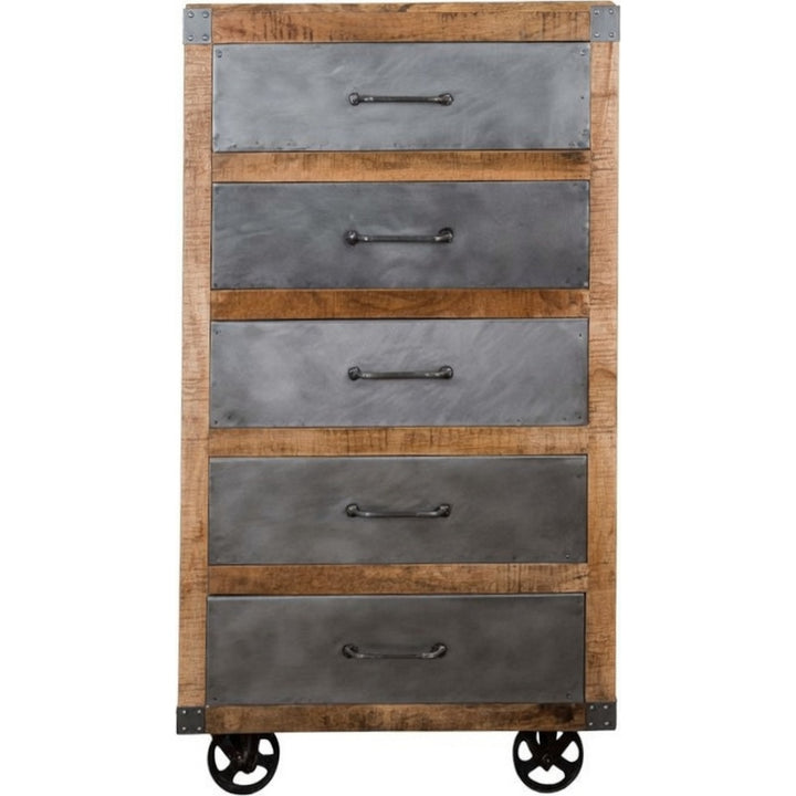 Cassettiera Industrial di lusso in legno di mango e metallo zincato.