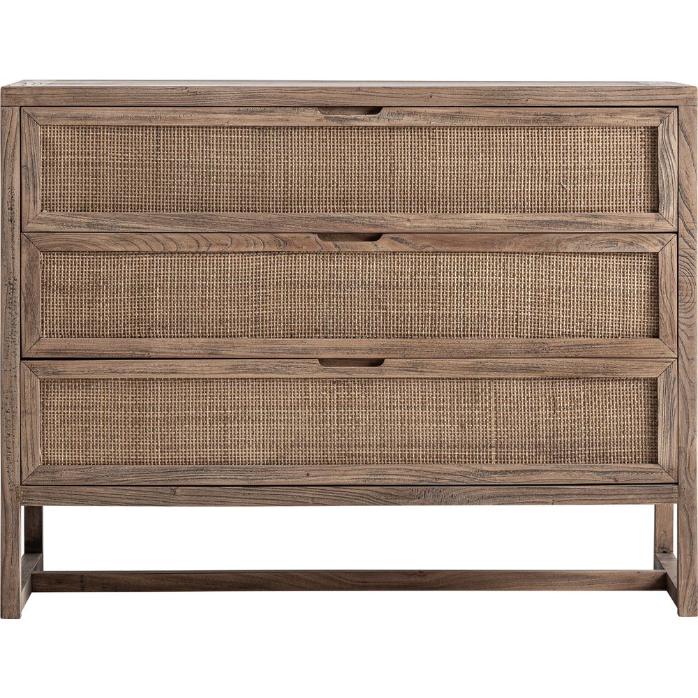 Cassettiera lusso in legno di olmo e rattan naturale