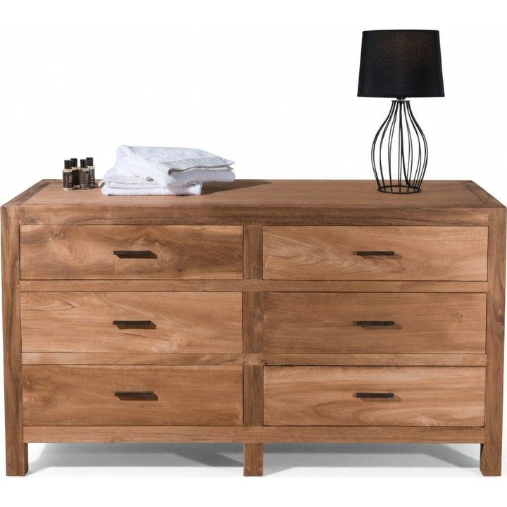 Cassettiera country chic in teak massello 6 cassetti