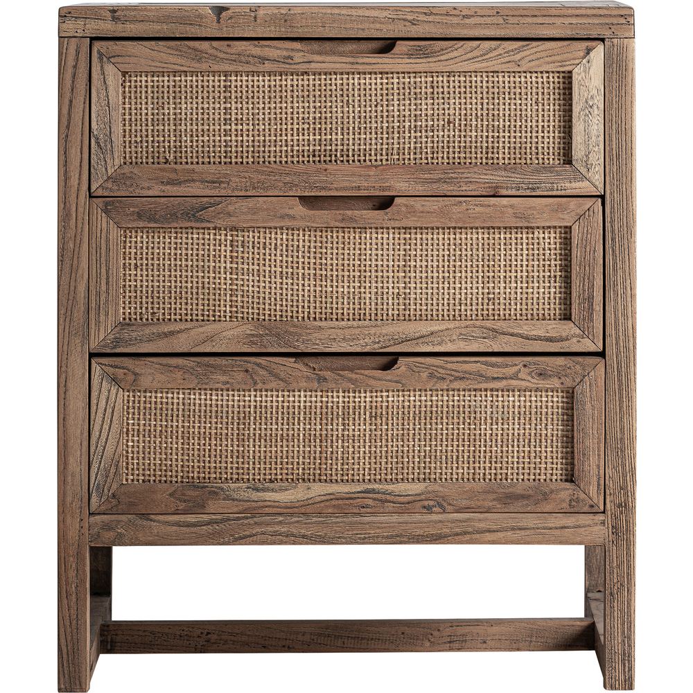Comodino in legno di olmo e rattan naturale