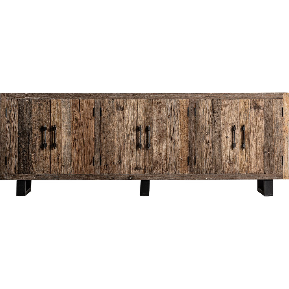 credenza industriale grande in legno recuperato per soggiorno ampio