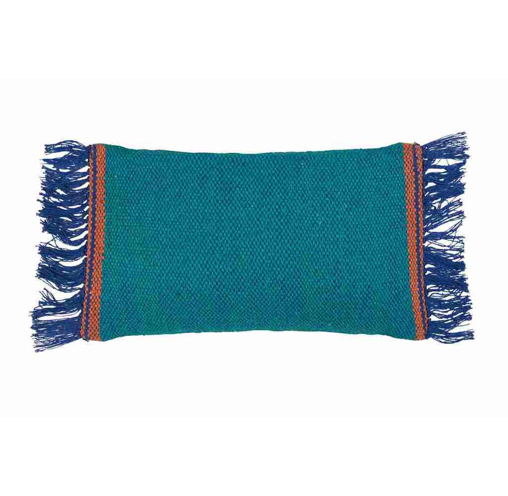 Cuscino rettangolare frange azzurro