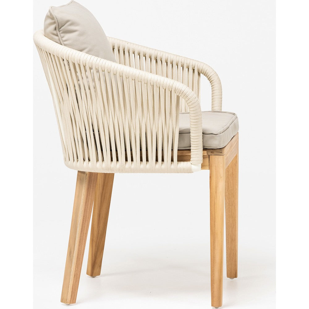 Sedia outdoor teak e corda Pearl White design Dakota