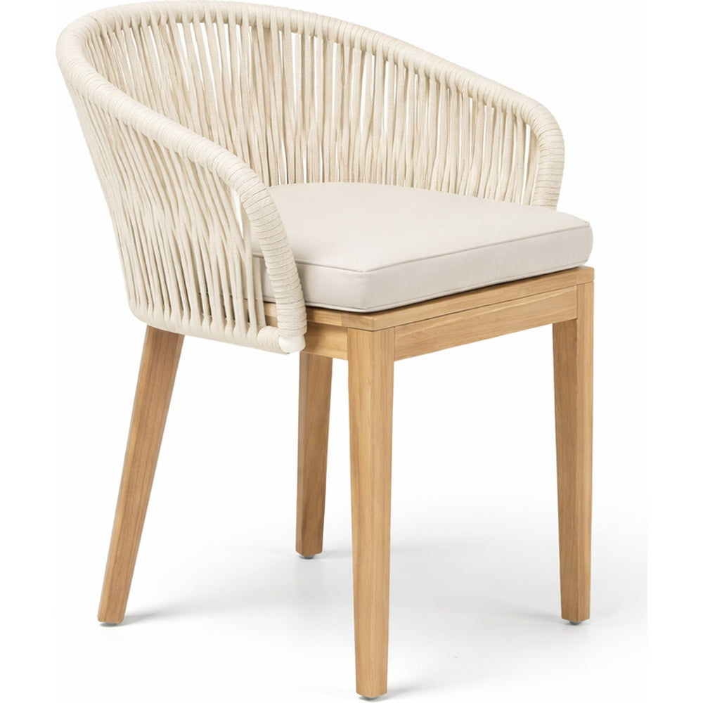 Sedia outdoor Dakota in teak e corda Pearl White elegante