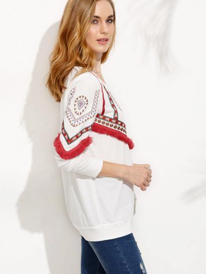 Felpa ricamata e frange