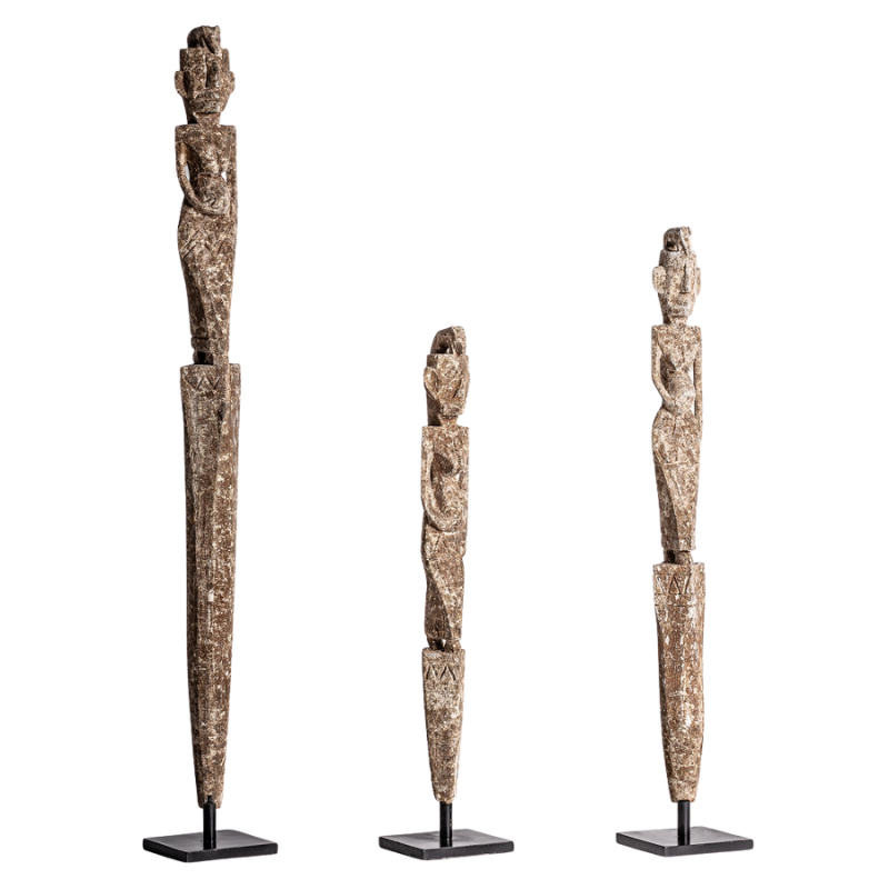 Set 3 sculture etniche legno H 120