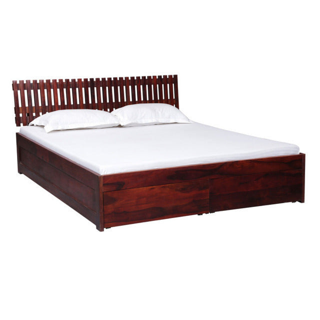 Letto etnico legno con cassettoni