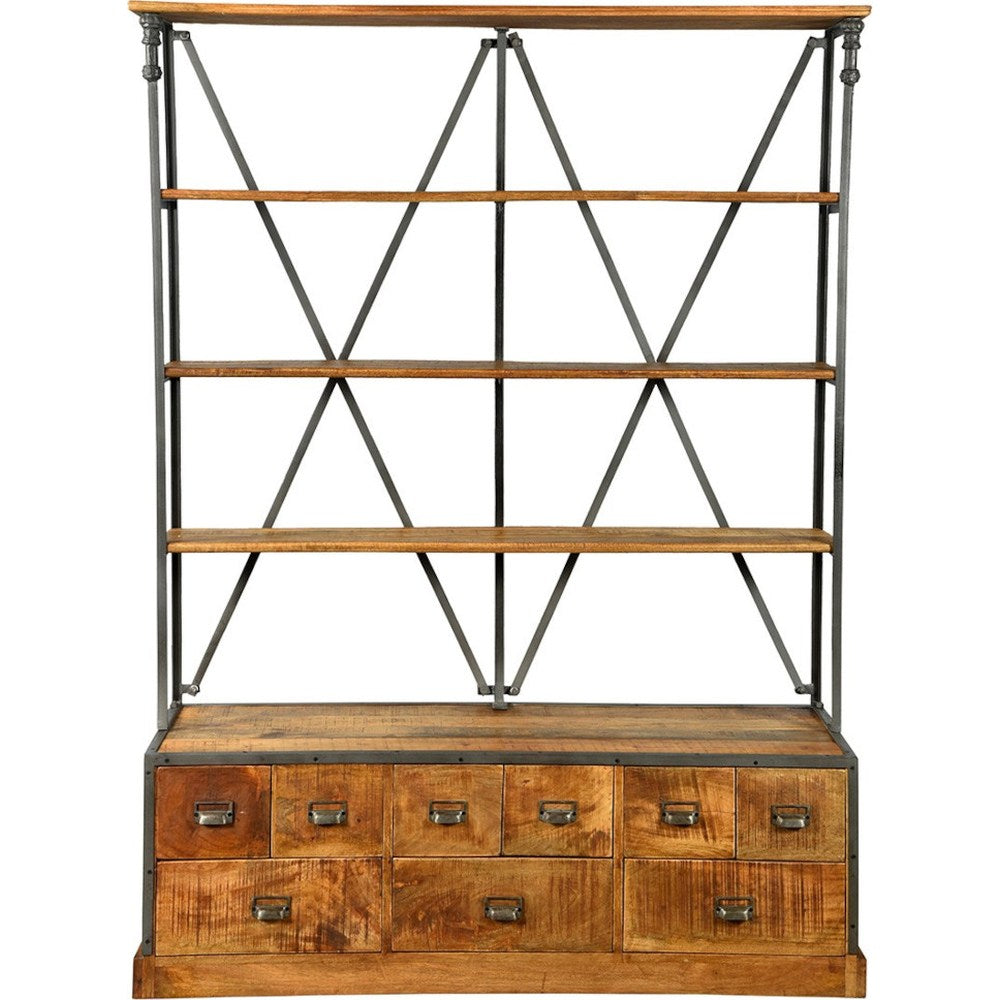 Libreria Industrial chic in Ferro e Mango con cassetti