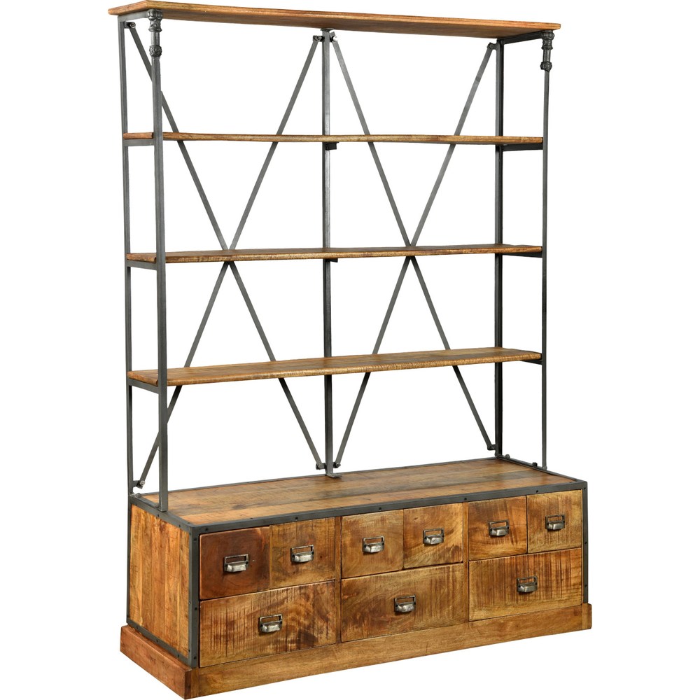 Libreria Industrial chic in Ferro e Mango con cassetti