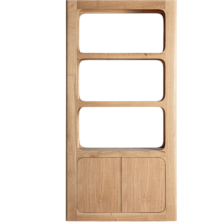 Libreria a giorno in stile nordico in legno di rovere naturale.