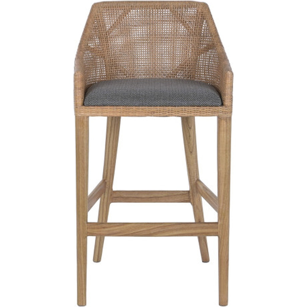 Sgabello bistrot rattan mindi marrone con seduta grigia di lusso