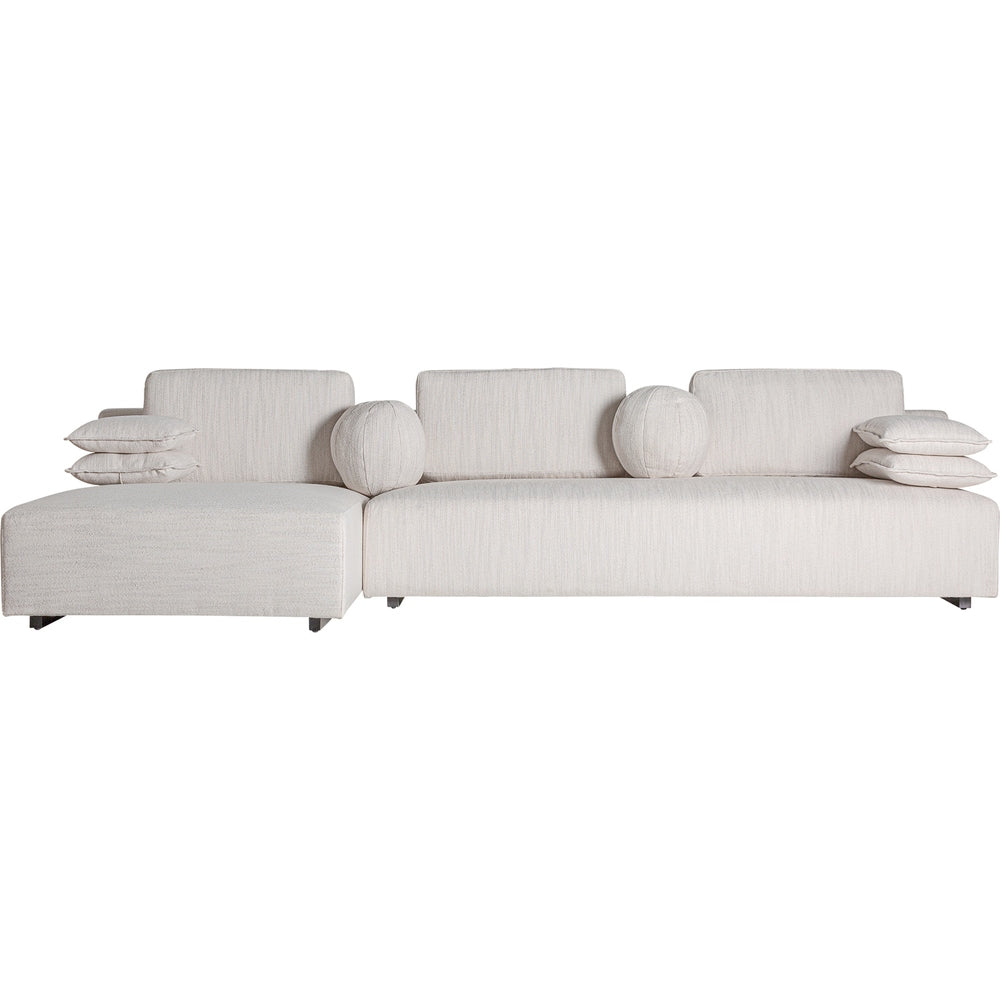 Divano modulabile Traun VICAL con chaise longue in tessuto bianco sporco.