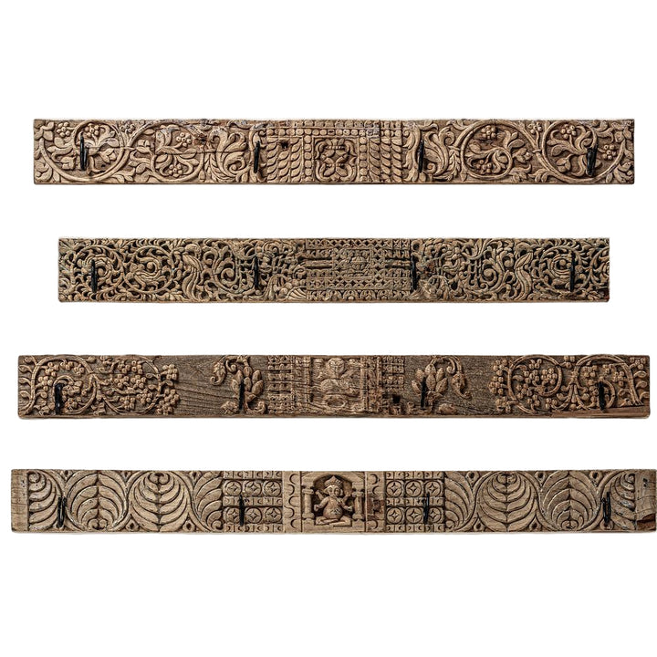 Appendiabiti da parete in legno di teak naturale chic