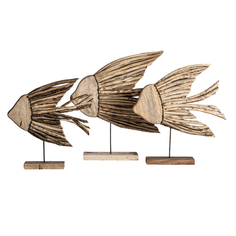 Scultura set 3 pesci legno