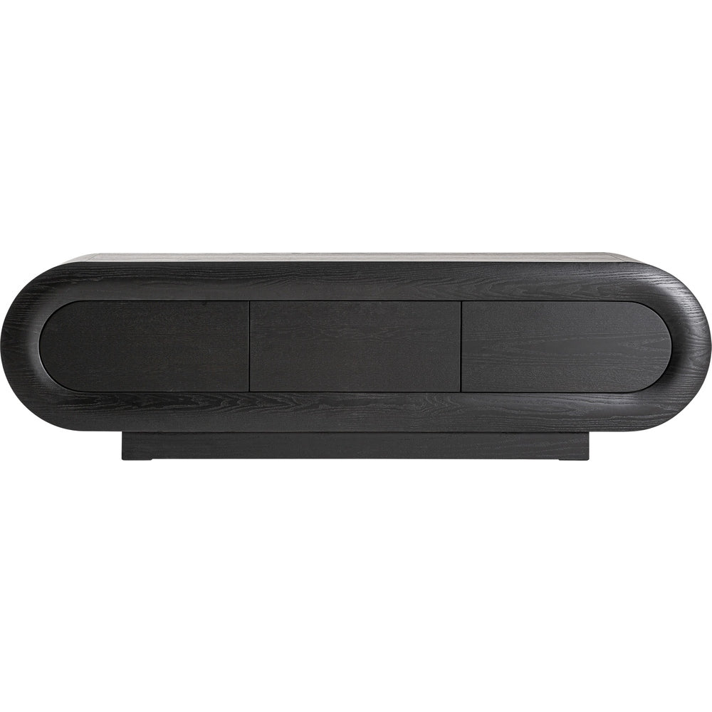 Mobile porta TV di lusso in rovere nero dal design organico e scultoreo.
