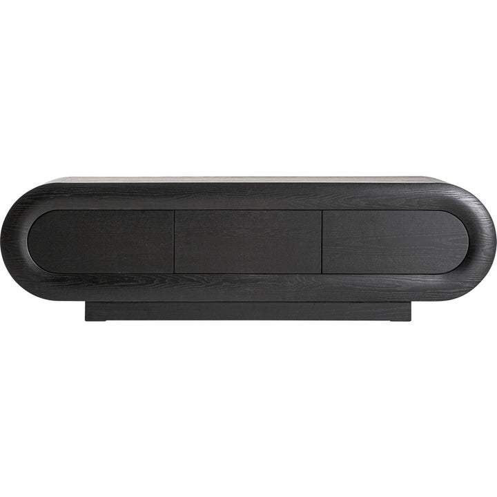 Mobile porta TV di lusso in rovere nero dal design organico e scultoreo.