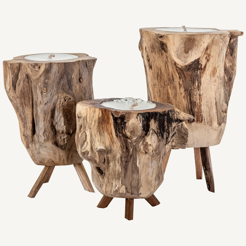 Set 3 portacandele etnici teak