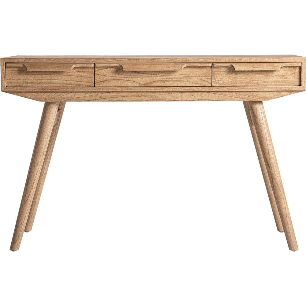 Scrittoio vintage in legno naturale di mindi con cassetti